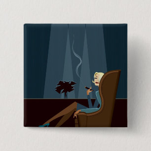 Businesswoman Smoking Cigar 2 Inch Square Button