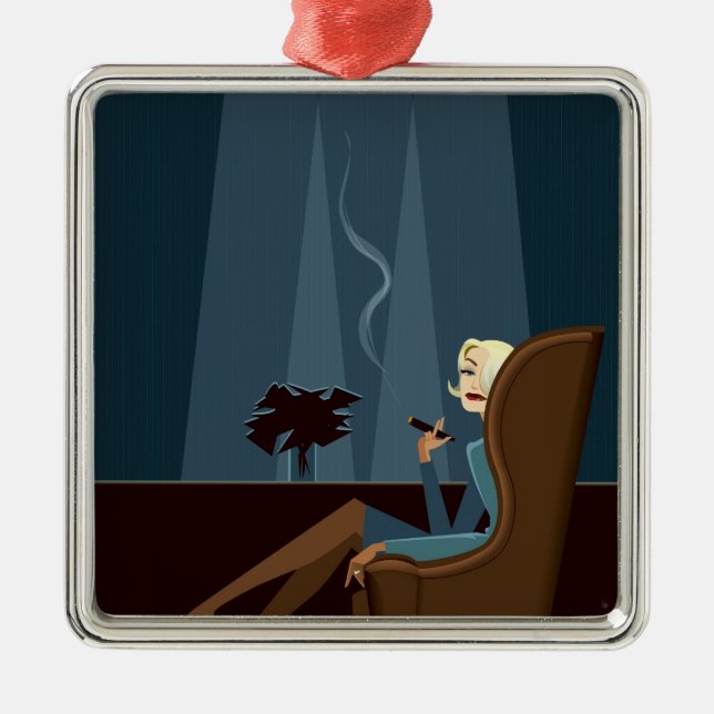 Businesswoman Smoking Cigar Metal Ornament (Front)