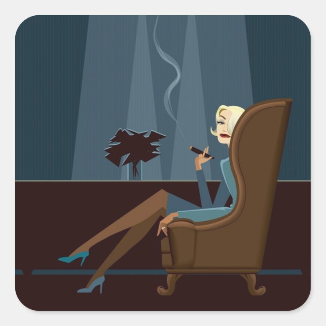 Businesswoman Smoking Cigar Square Sticker (Front)