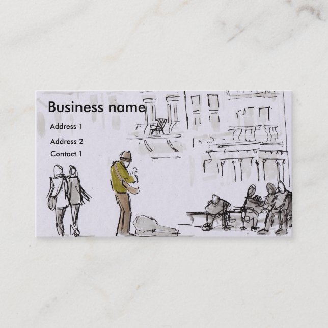Busker playing guitar business card (Front)