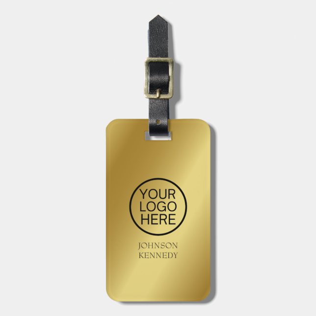 Bussiness logo - Custom Elegant Gold Metallic Luggage Tag (Front Vertical)