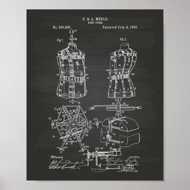 Bust Form 1893 Patent Art Chalkboard Poster (Front)