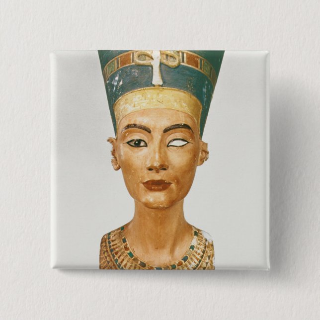 Bust of Queen Nefertiti, front view, from the stud 2 Inch Square Button (Front)