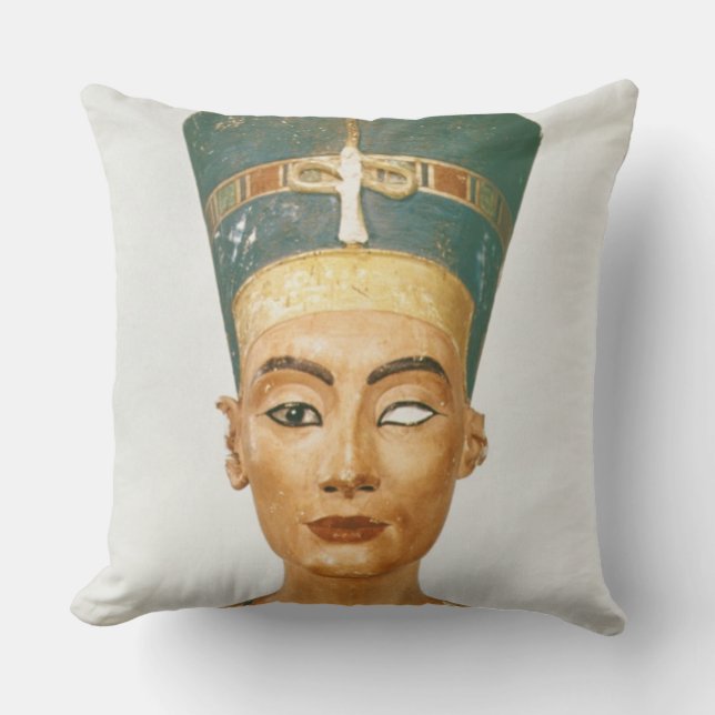 Bust of Queen Nefertiti, front view, from the stud Throw Pillow (Front)