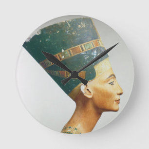 Bust of Queen Nefertiti, side view, from the studi Round Clock