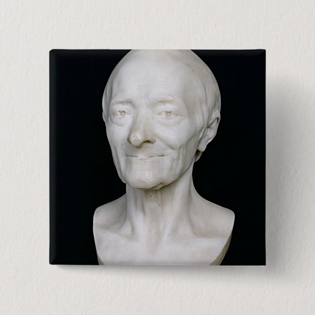 Bust of Voltaire  without his wig, 1778 2 Inch Square Button (Front)