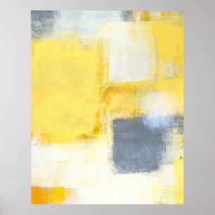 'Busted' Gray and Yellow Abstract Art Poster Print