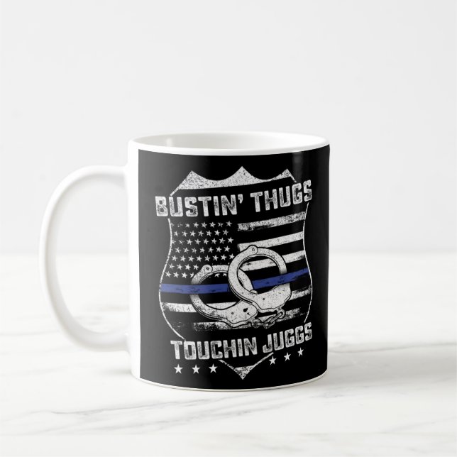 Busting Thugs Touching Juggs  Police Humour Gag  Coffee Mug (Left)