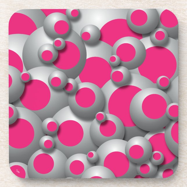 Bustling Bubbles Hot Pink Beverage Coaster (Front)