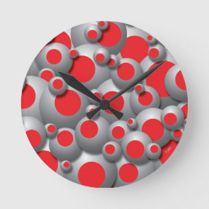 Bustling Bubbles Red Round Clock