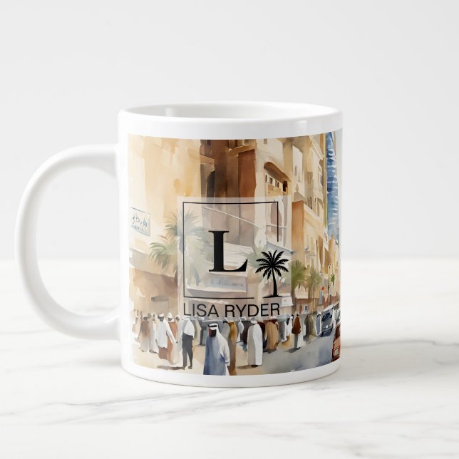 Bustling Riyadh Street View –   Large Coffee Mug (Left)