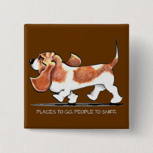Busy Basset Hound 2 Inch Square Button