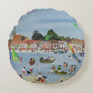 Busy Beach Round Pillow