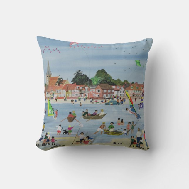 Busy Beach Throw Pillow (Front)