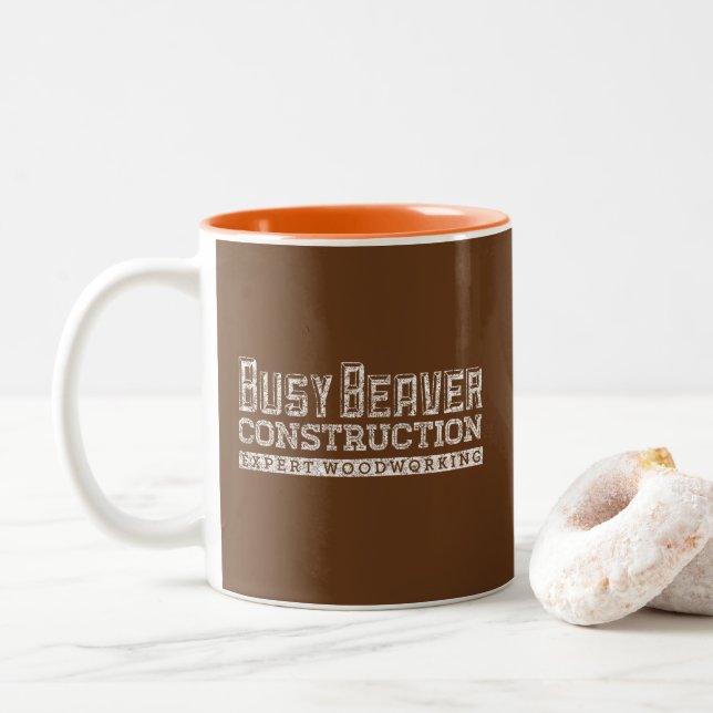 Busy Beaver Construction White Gfx Two-Tone Coffee Mug (With Donut)