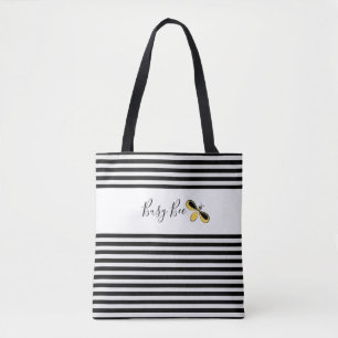 Busy Bee, Black and White Stripes Shoulder Tote