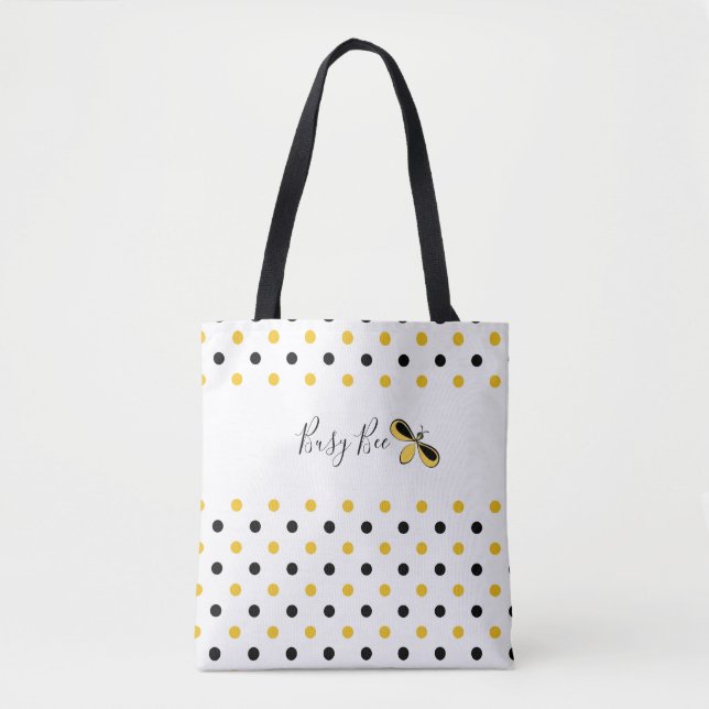 Busy Bee, Black and Yellow Dots Shoulder Tote (Front)