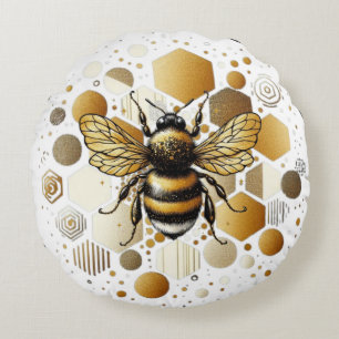 Busy Bee on Honeycomb: Hexagons and Circles Round Pillow