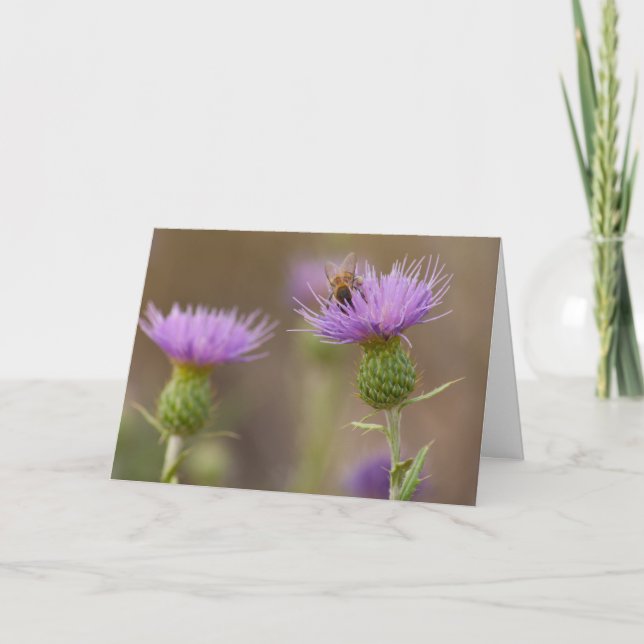 Busy Bee on Purple Thistle Photo Congratulations Card (Front)