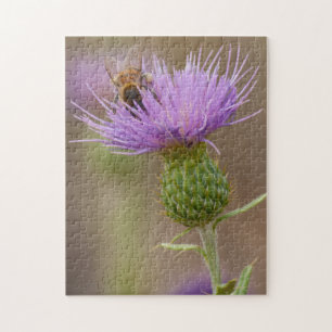 Busy Bee On Purple Thistle Photograph Jigsaw Puzzle