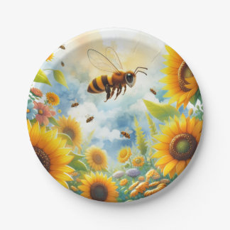 Busy Bee Sunflower Birthday Theme  Paper Plate