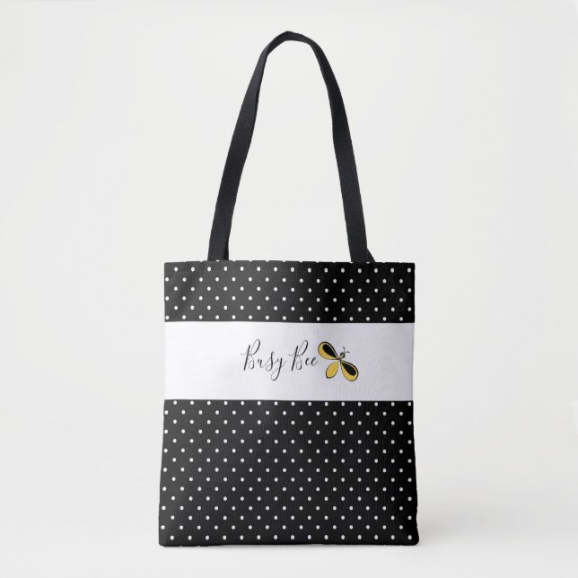 Busy Bee, Tiny White Dots Shoulder Tote  Bag (Front)