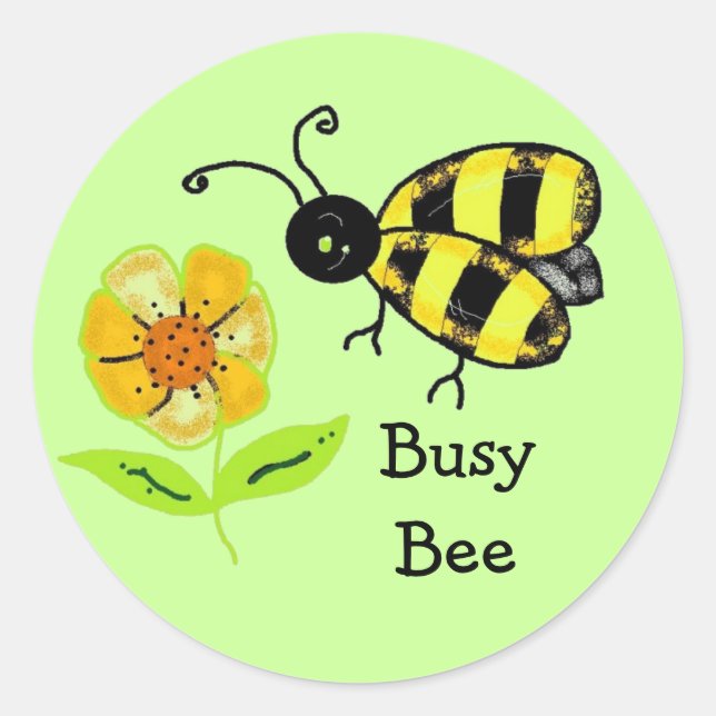 Busy Bee with Yellow Flower Classic Round Sticker (Front)