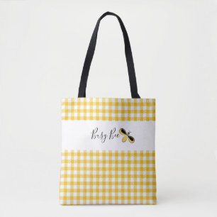 Busy Bee, Yellow Gingham Shoulder Tote Bag