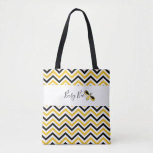 Busy Bee, Yellow, White & Black Waves Tote