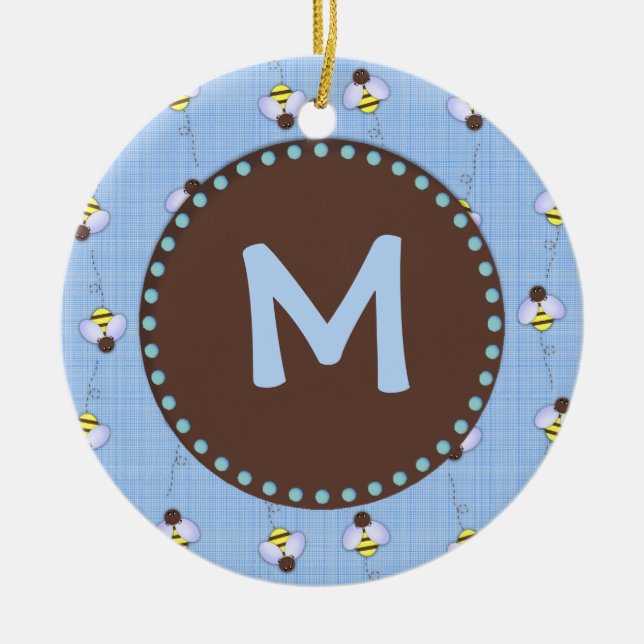Busy Bees Custom Monogram Ornament (Front)