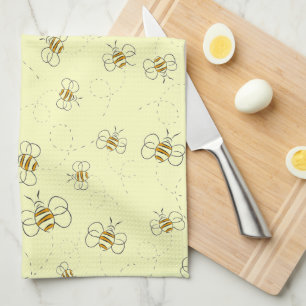 Busy Bees Flight Path Pattern Yellow Kitchen Towel