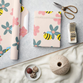 Busy Bees with Spring Flower Wrapping paper