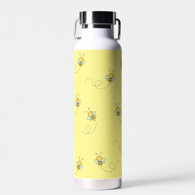 Busy Bees Yellow Pattern Water Bottle (Front)