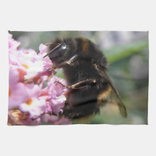 Busy Bumblebee and Pink Flowers Kitchen Towel