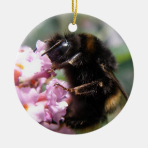 Busy Bumblebee and Pink Flowers Ornament