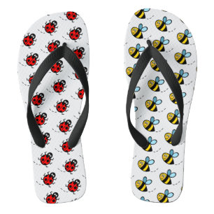 Busy Bumblebee & Ladybird Pattern Flip Flops