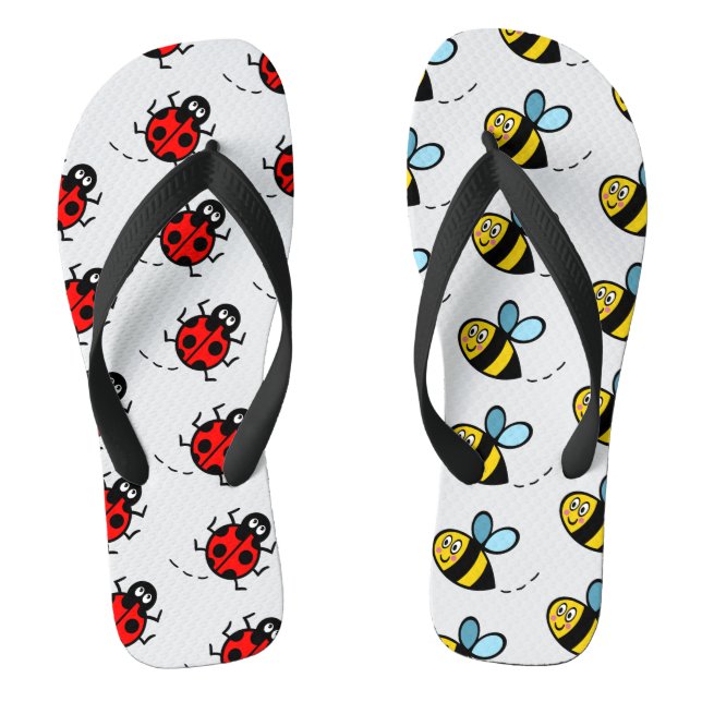 Busy Bumblebee & Ladybird Pattern Flip Flops (Footbed)