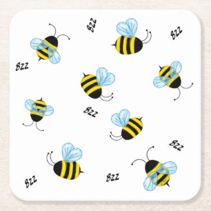 Busy Buzzing Bees Cute Honeybee Square Paper Coaster