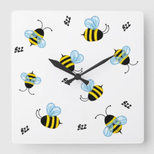Busy Buzzing Bumble Bees Honeybees Square Wall Clock
