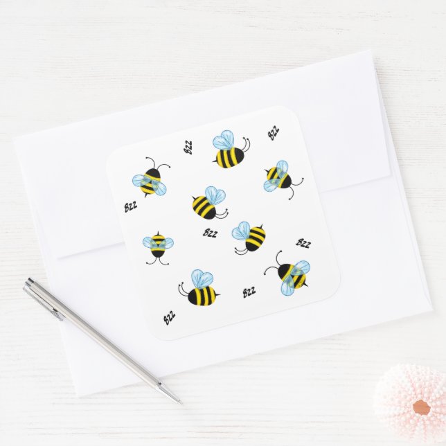 Busy Buzzing Bumble Bees Square Sticker (Envelope)