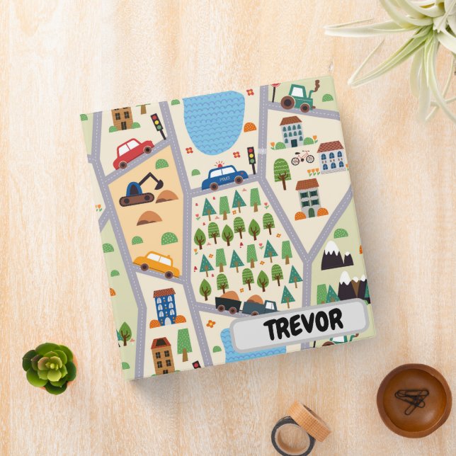 Busy City Roads Kids' Personalized Binder (In Situ)
