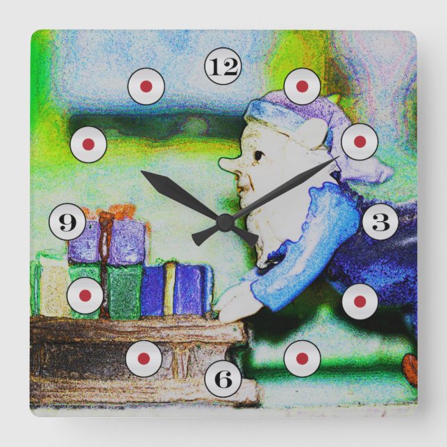 Busy Elf by Shirley Taylor Square Wall Clock (Front)