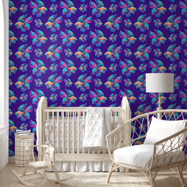 Busy Fishes Deep Blue Wallpaper (Kids)