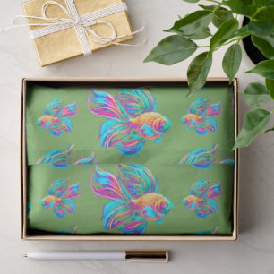 Busy Fishes Green Tissue Paper