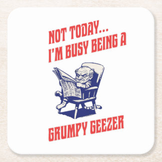 Busy Grumpy Geezer Square Paper Coaster
