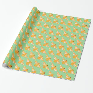Busy honey bees pattern on green background wrapping paper