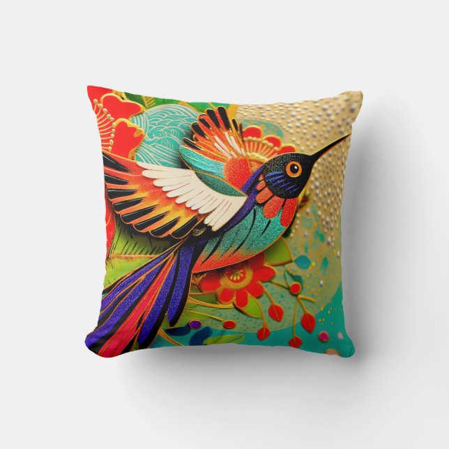 Busy Hummingbird Throw Pillow (Front)