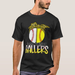 Busy Raising Ballers, Leopard Bandana Softball Mom T-Shirt