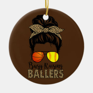 Busy Raising Ballers Softball And Basketball Mom Ceramic Ornament