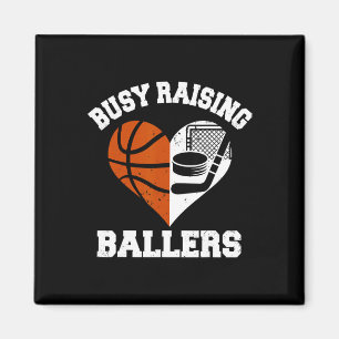 Busy Raising Byllers Bysketbyll Hockey Heart Mom G Magnet